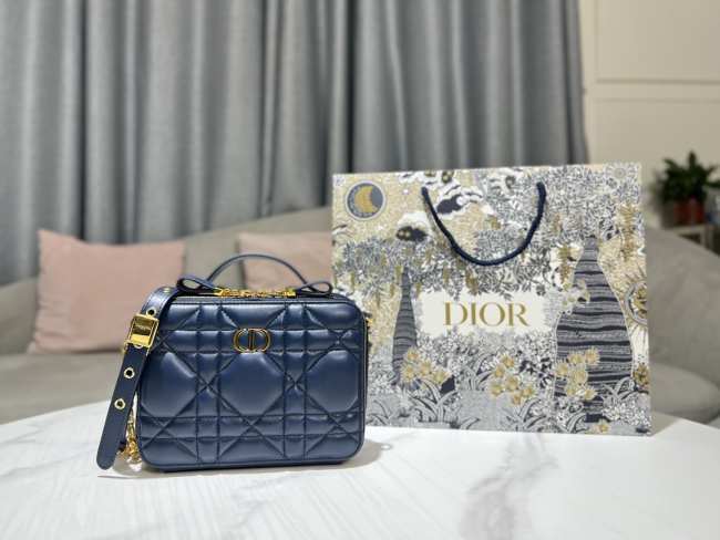 Dior Caro Box Bag with Chain Royal Blue 18cm - 1