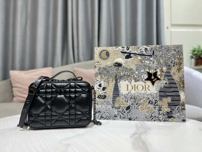 Dior Caro Box Bag with Chain Black 18cm - 1