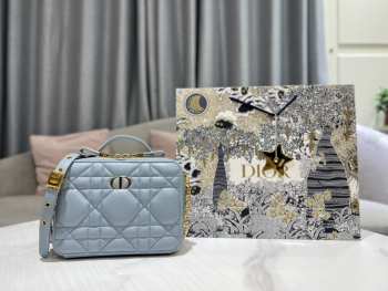 Dior Caro Box Bag with Chain Blue 18cm