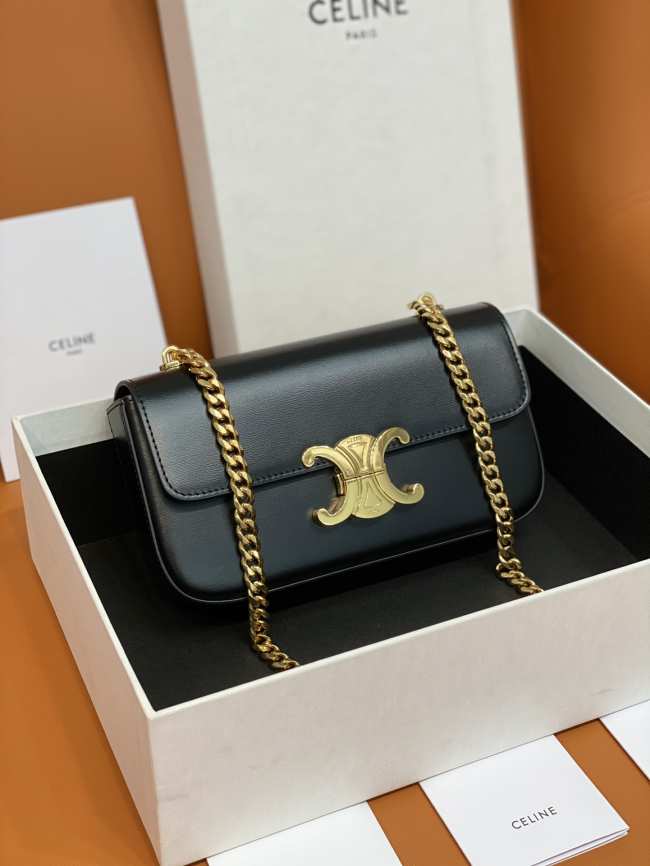 Celine Triomphe Shoulder Bag 197993 Black with Gold Silver 20cm - 1