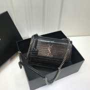 YSL Sunset Crocodile Black Bag with Silver Hardware 22cm - 1