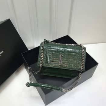 YSL Sunset Crocodile Green Bag with Silver Hardware 22cm