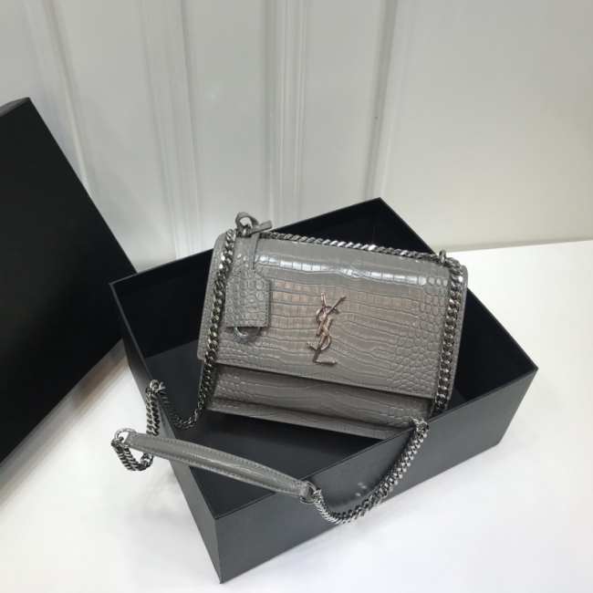 YSL Sunset Crocodile Grey Bag with Silver Hardware 22cm - 1