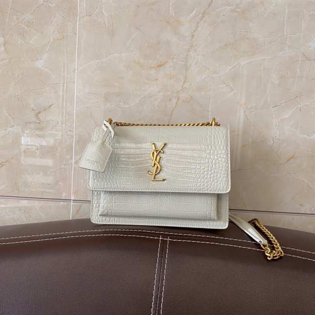 YSL Sunset Crocodile White Bag with Gold Hardware 22cm - 1