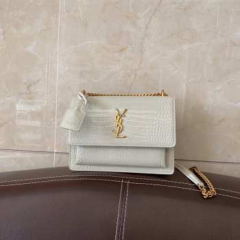 YSL Sunset Crocodile White Bag with Gold Hardware 22cm