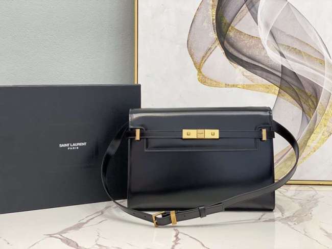 YSL Manhattan Shoulder Black Bag with Gold Hardware 29cm - 1