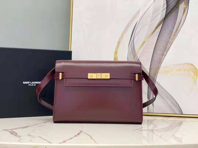 YSL Manhattan Shoulder Wine-Red Bag with Gold Hardware 29cm - 1