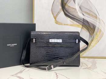 YSL Manhattan Black Crocodile Leather Bag With Silver Hardware