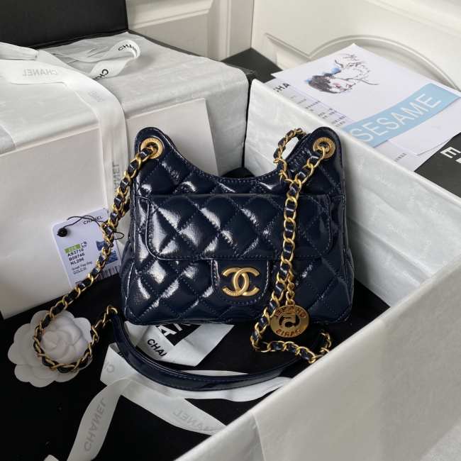 Chanel Small Hobo Bag Navy Blue - 1