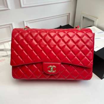 Chanel Maxi Red Flap Bag with Gold Hardware 