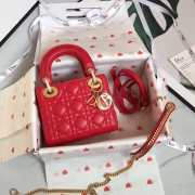 Dior Lady Bag in Red with Gold Hardware 17cm - 1