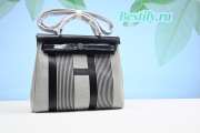  Hermes Vache Hunter Toile H Vibration Herbag Zip 31 PM Ecru Black White - 1