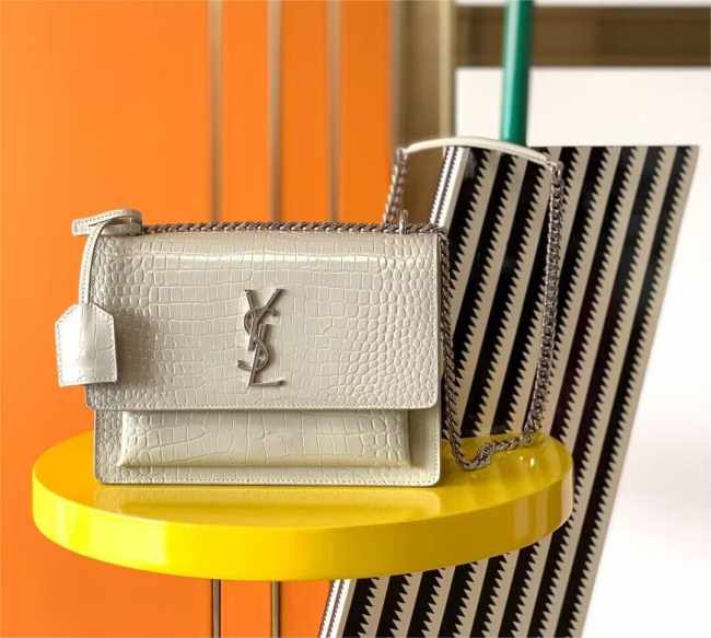 YSL Sunset Crocodile White Bag 22cm - 1