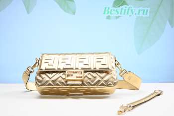 Fendi Baguette Gold Leather Handbag 26cm