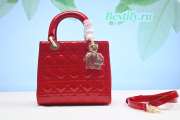 Dior Lady Dior Leather Handbag in Red With Gold Hardware - 1