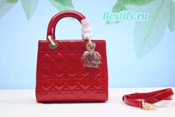 Dior Lady Dior Leather Handbag in Red With Gold Hardware