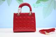 Dior Lady Dior Leather Handbag in Red With Gold Hardware - 2