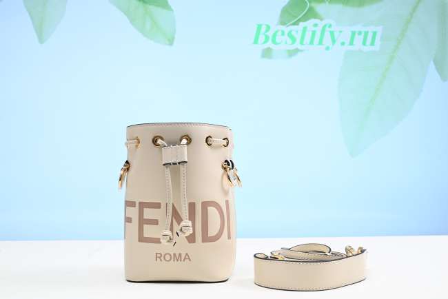 Fendi White Leather Mini Logo Mon Tresor Drawstring Bucket Bag 18CM - 1