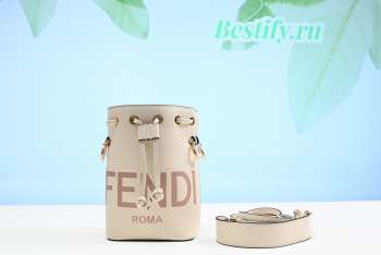 Fendi White Leather Mini Logo Mon Tresor Drawstring Bucket Bag 18CM