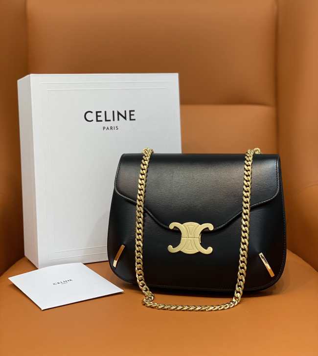 Celine Chain Besace Triomphe Shoulder Bag Black - 1