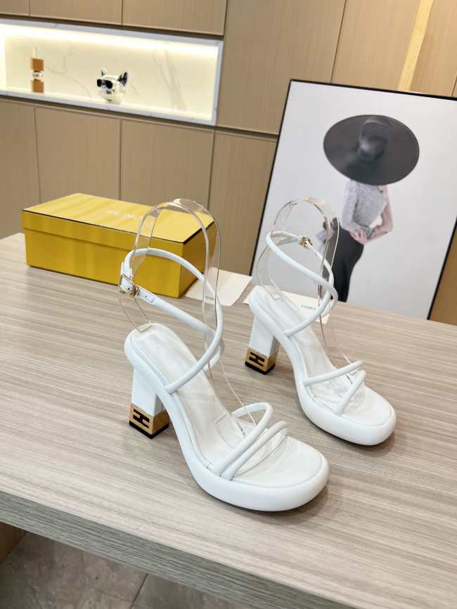 Fendi Baguette Heeled Sandals in White - 1