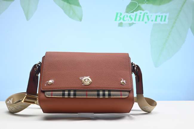 Burberry Leather and Vintage Check Note Crossbody Bag 25CM 001 - 1