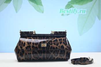 Dolce&Gabbana Sicily Small Leopard Print Brown Top Handle Bag 29CM