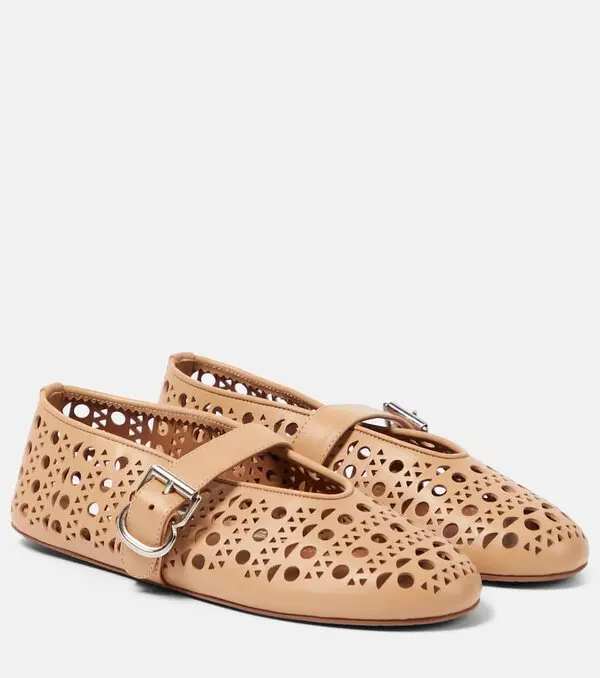 Alaia Vienne Leather Ballet Flats Beige - 1