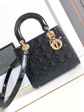 Dior Lady Dior Leather Handbag in Black With Gold Hardware