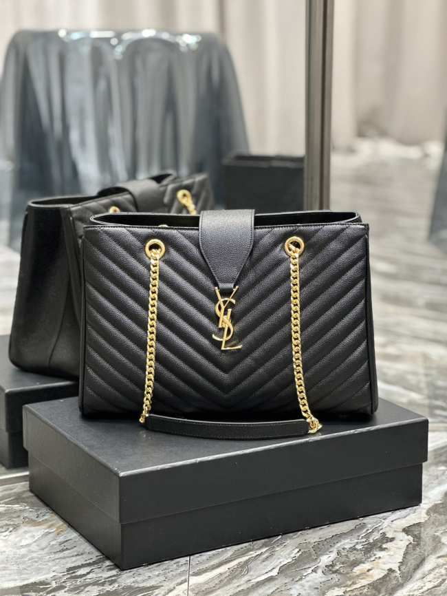 YSL Chevron Monogram Shopping Bag Black 33CM - 1