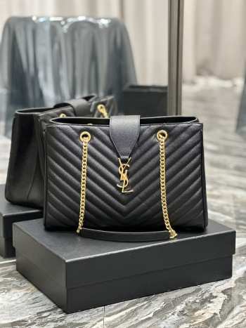 YSL Chevron Monogram Shopping Bag Black 33CM