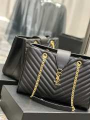 YSL Chevron Monogram Shopping Bag Black 33CM - 3