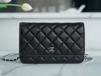 Chanel WOC Lambskin Bag in Black with Silver Hardware 19cm