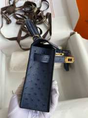 Hermes Ostrich Leather Mini Kelly Blue Bag 19cm - 4