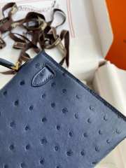 Hermes Ostrich Leather Mini Kelly Blue Bag 19cm - 3