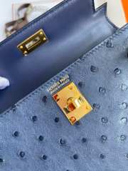 Hermes Ostrich Leather Mini Kelly Blue Bag 19cm - 2