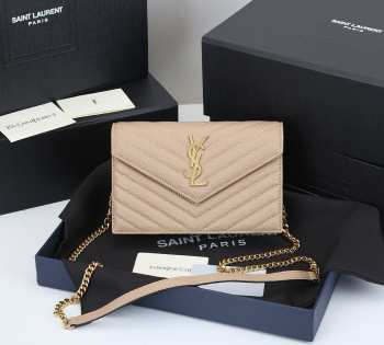 YSL Envelope Shoulder Bag in Beige with Gold Hardware 20cm