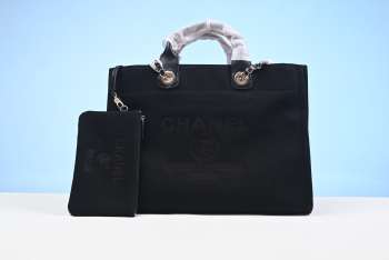 Chanel Deauville Canvas & Leather Chain Bag 2-way Black Gold 38cm