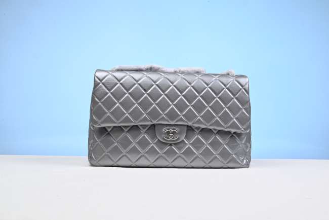 Chanel XXL Silver Lambskin Flap Bag 40cm - 1