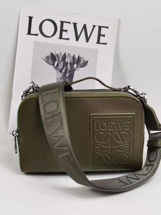 Loewe Mini Camera Crossbody Khaki Green bag in satin calfskin 18cm - 1