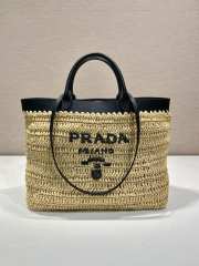 Prada Leather-trimmed Woven Tote Bag - 1