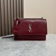 YSL Sunset Crocodile Red Bag with Silver Hardware 22cm - 1