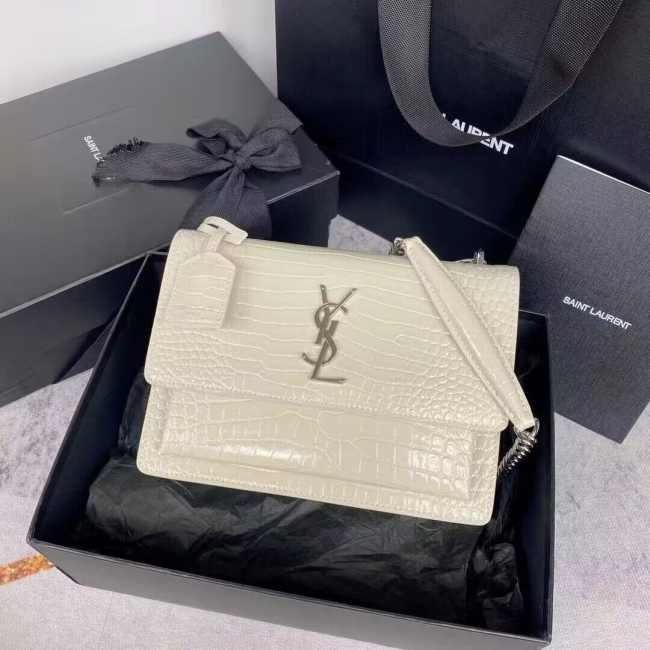 YSL Sunset Crocodile White Bag with Silver Hardware 22cm - 1