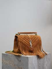 YSL Medium College Fringed Shoulder Brown 24cm - 5