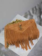 YSL Medium College Fringed Shoulder Brown 24cm - 2