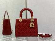 Dior Medium Lady Bag Cherry Red Patent Cannage Calfskin 24cm - 1