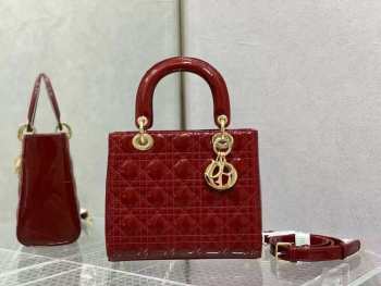 Dior Medium Lady Bag Cherry Red Patent Cannage Calfskin 24cm