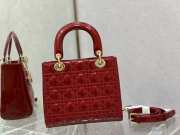 Dior Medium Lady Bag Cherry Red Patent Cannage Calfskin 24cm - 2