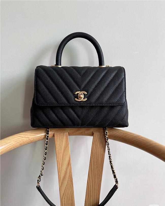 Chanel Coco Handle Chevron Bag Black 23cm - 1