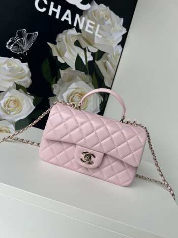 Chanel Flap Handle Bag Lambskin Pink with Gold Hardware 20cm